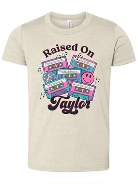 NWOT: Bella Canvas Beige Tee with Colorful Cassette Graphic